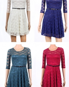 Spoon Neck 3/4 Sleeve Lace Sakter Dress